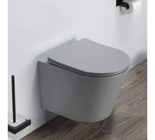 Унитаз подвесной Comforty 105MH безободковый, сиденье дюропласт softclose тонкое, быстросъёмное (светло серый матовый)