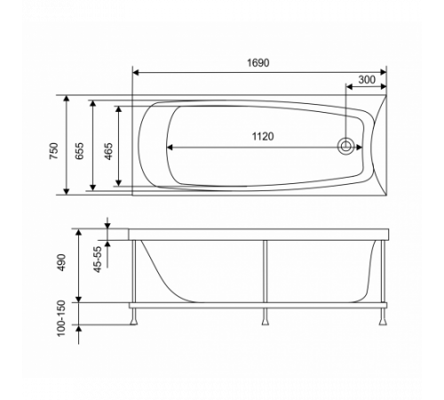 Ванна акриловая Eurolux TROYA 170x70