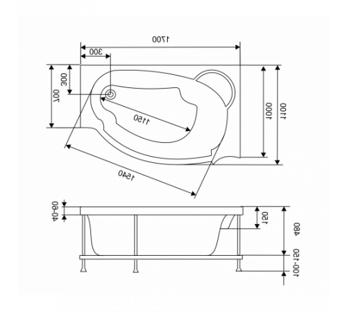 Ванна акриловая Eurolux ALEXSANDRIA 170х110L