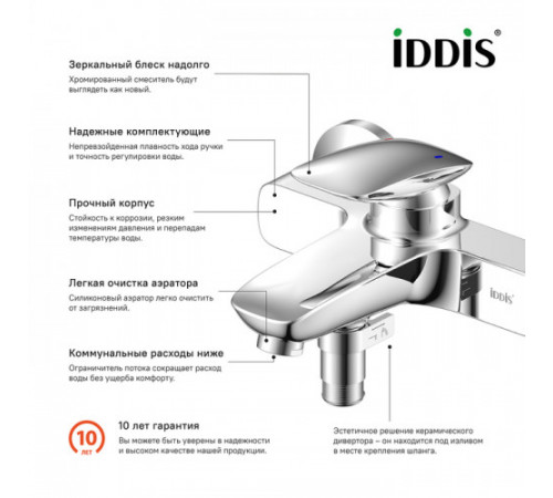 Смеситель для ванны IDDIS Stone STOSB00i02WA, Глянцевый хром