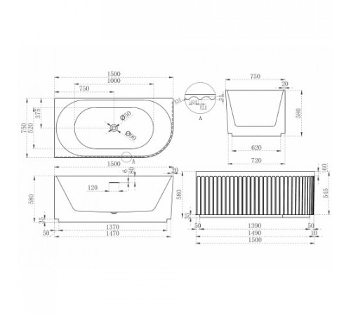 Акриловая ванна ABBER AB9412-1.5 L